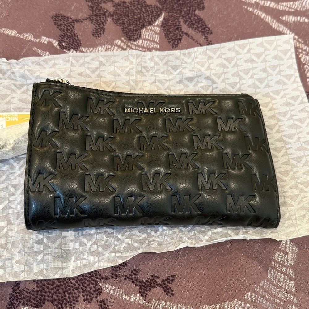 NWT MK Sinclair East West Embossed Wristlet